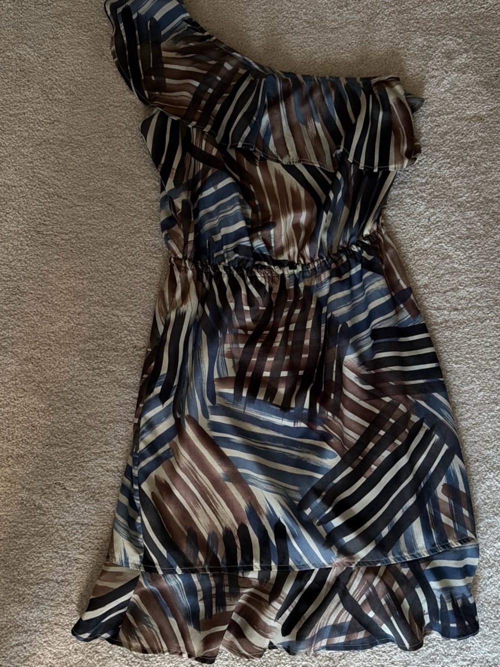 Banana Republic One-Shoulder Striped Dress in Blue & Brown